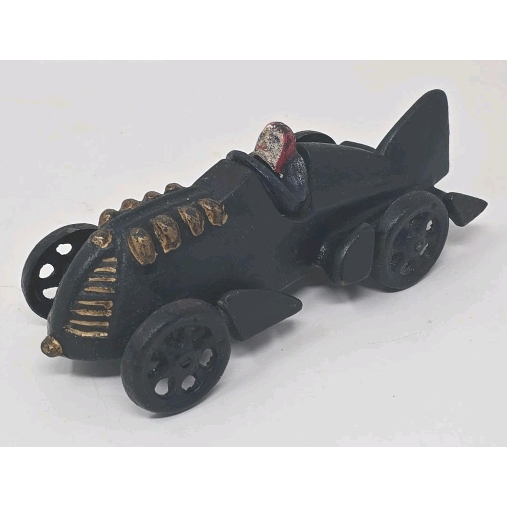 Vtg Hubley Cast Iron Toy Arcade Boat Tail Race Car & Driver Hubley Embossed U104